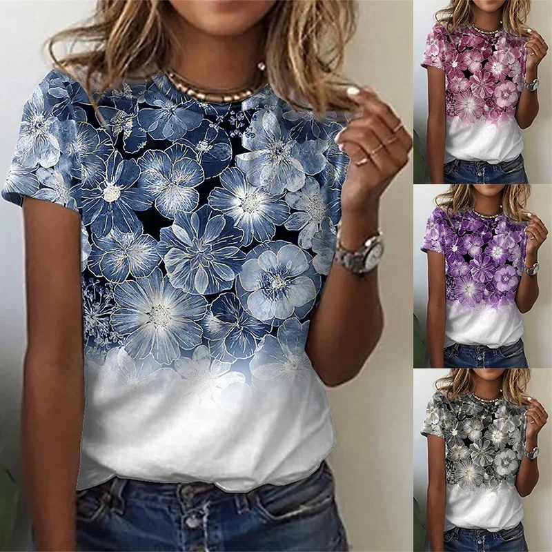 

Summer Women's Huamang Print Short Sleeve Crew Neck T-Shirt Female & Lady Fashion Versatile Top