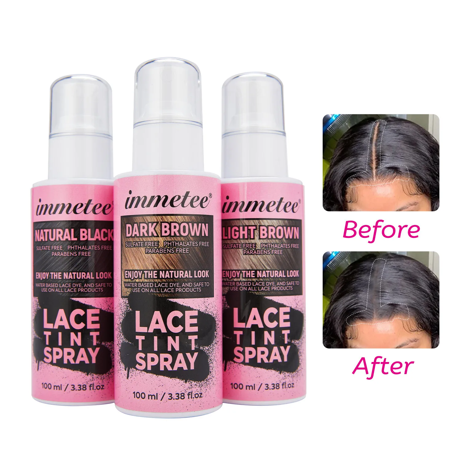 

Private Label Lace Tint Spray for Wigs Dark Brown Middle Brown Light Brown Lace Dyeing Spray Tinted Lace Aerosol Spray