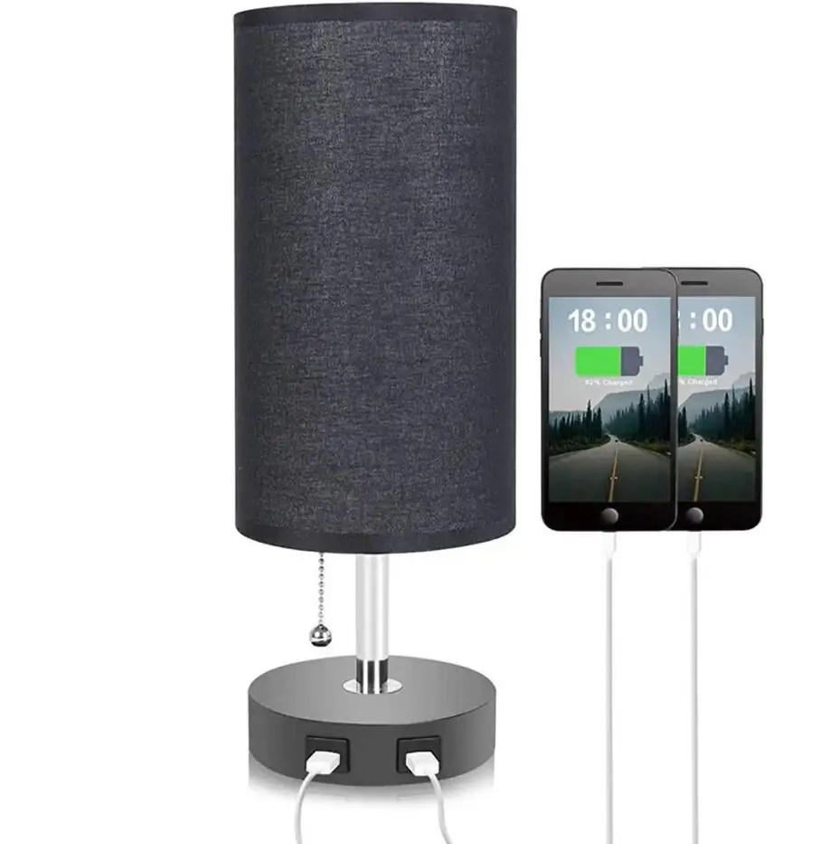 

Прикроватная лампа, круглая тканевая тумбочка с вытяжным переключателем и 2 USB-портами для зарядки, украшение для спальни, гостиной