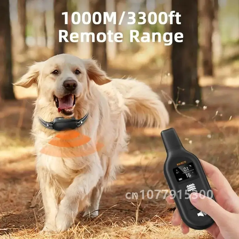 ROJECO Electric Dog Training Collar Digital Rechargeable Remote Control IPX7 Waterproof Vibrator Pet Bark Stop Shock