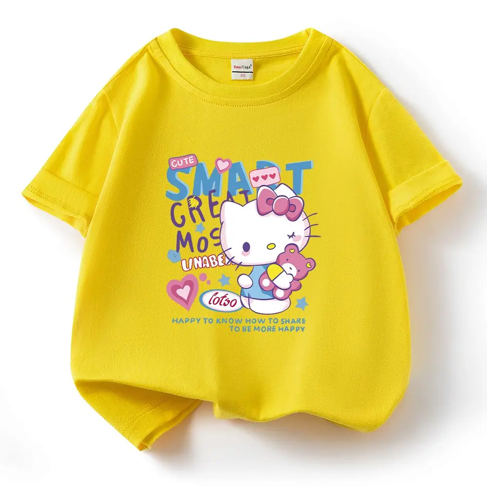 Летняя Детская Футболка Kello Kitty С Милым Рисунком Аниме Брендовые Хлопковые