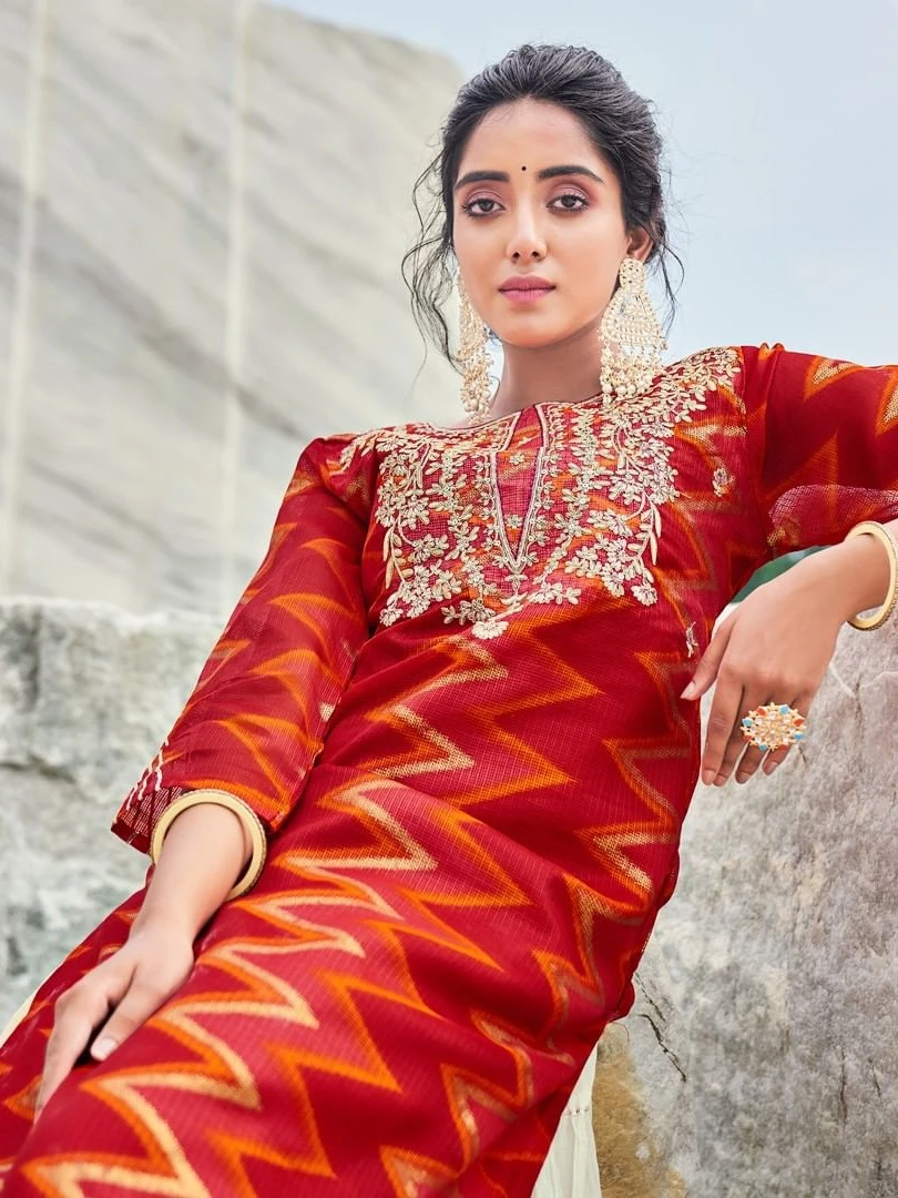 Индийское платье для женщин на весну и лето, топы курты в этническом стиле,  красное платье с вышивкой, индийская одежда, пакистанское | AliExpress