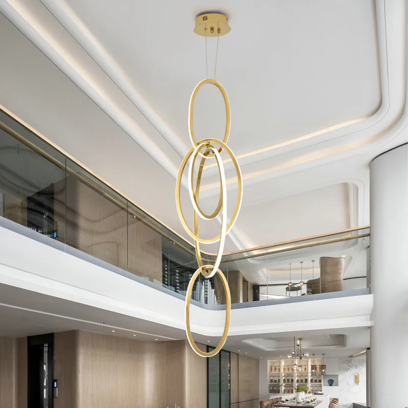 

Post Modern Polish Steel Led Pendant Light Lustre Gold Hanging Lamp For Stairs Home Decor Suspend Lamp For Bar Bedside Droplight