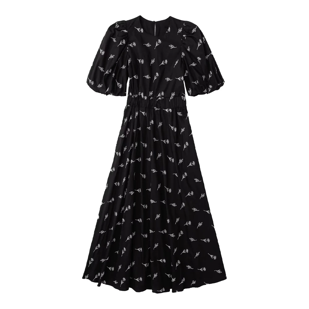 

Модное женское новое черное платье из поплина с вышивкой, элегантное женское винтажное платье с боковой молнией и коротким рукавом, 7901865800