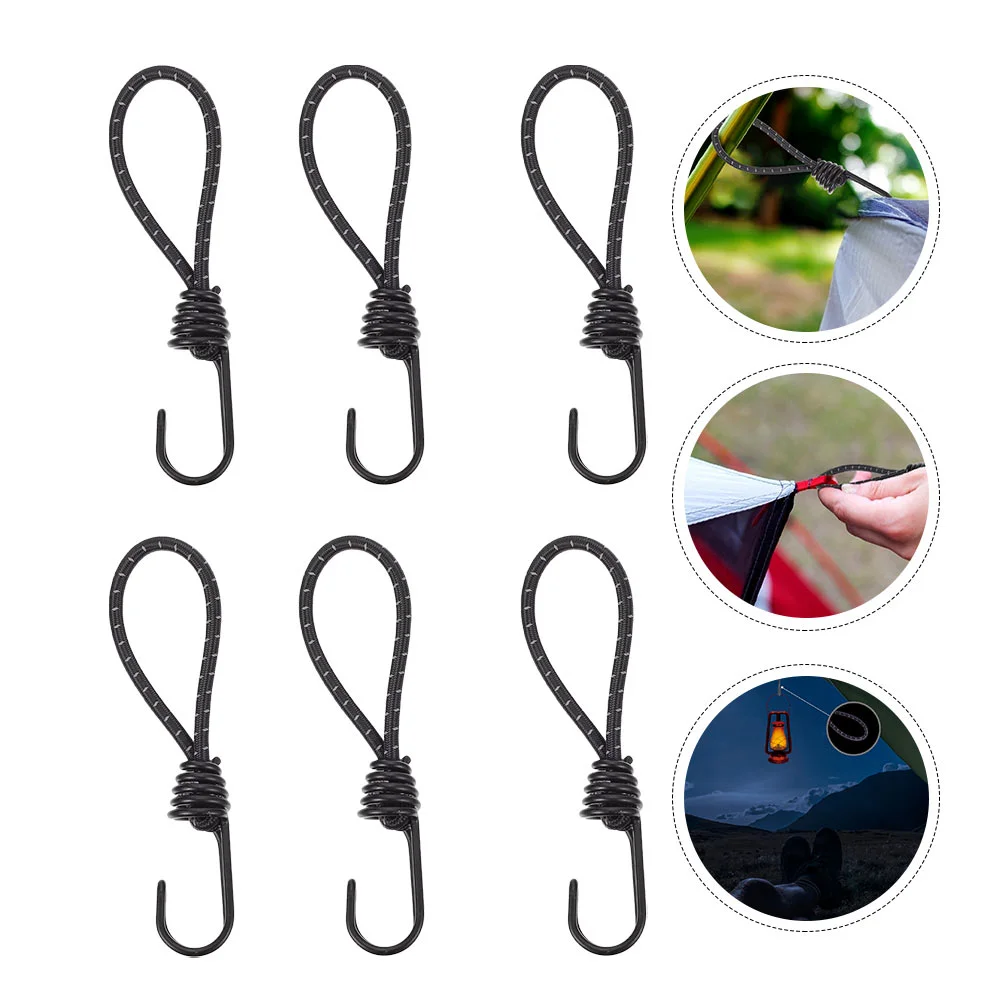 

6Pcs Camping Tent Elastic Rope Buckles Outdoor Tent Bungee Rope with Hook