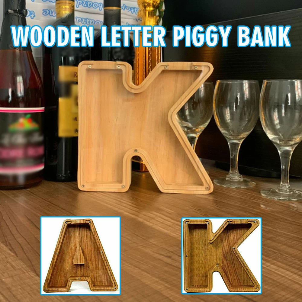 

Wooden Bank English Alphabet Shaped Saving Box Coin Money Box Home Ornament Bedroom Storage Organizer Meaningful Kids Gift