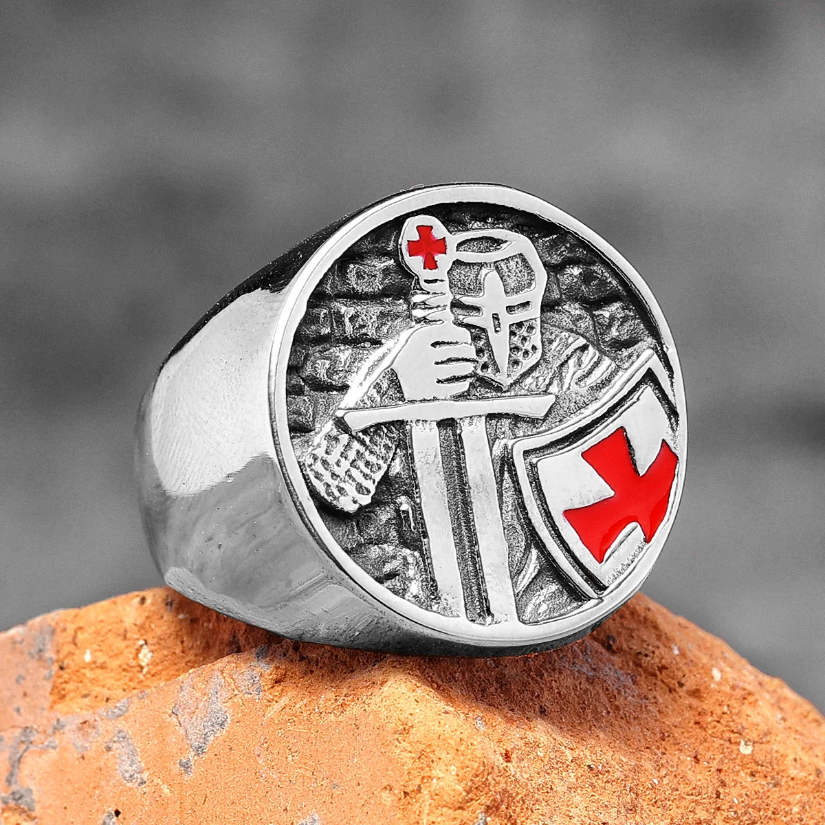 Paladin Crusader Stainless Steel Mens Rings Punk Religious Cross Amulet for Male Boyfriend Jewelry Creativity Gift Wholesale