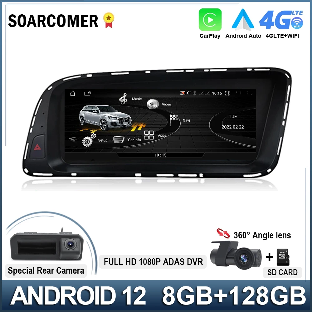 

8.8 Inch Android 12 RHD Wireless CARPLAY Auto for Audi Q5 2009 - 2017 Car Stereo Radio Pantalla Multimedia Player GPS Navigation
