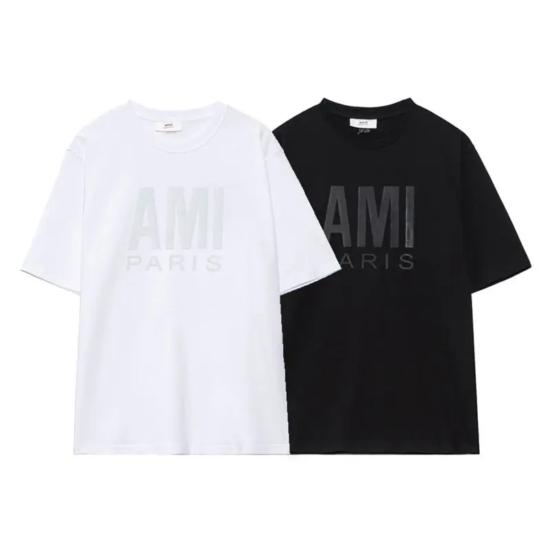 

AMI letter short sleeve T-shirt male and female couples of the same pure cotton simple generous loose fashion brand half sleeve