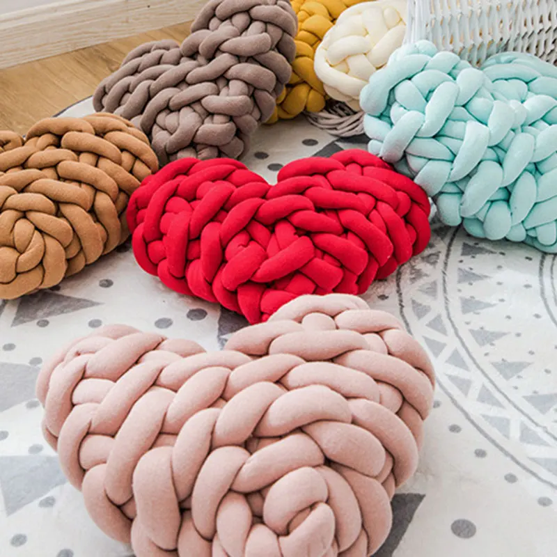 

Handmade Weave Knot Cushion Heart Shaped Macaron Color Cushion Decor Home Home Heart Shaped Cushion