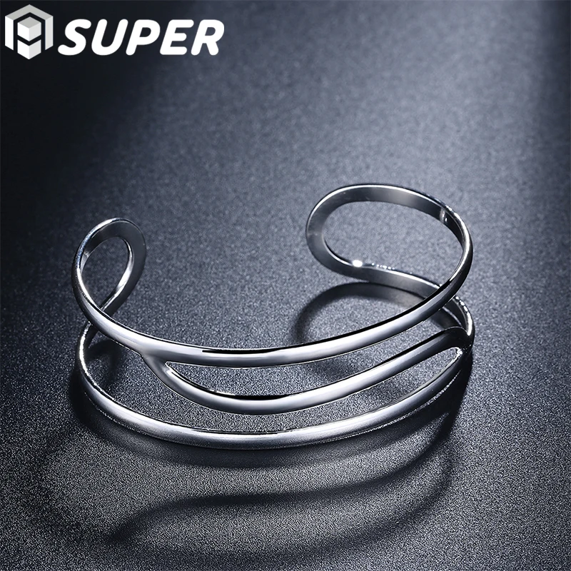 

925 Sterling Silver Three Line Bangles Bracelet For Man Woman Wedding Engagement Party Fashion Jewelry