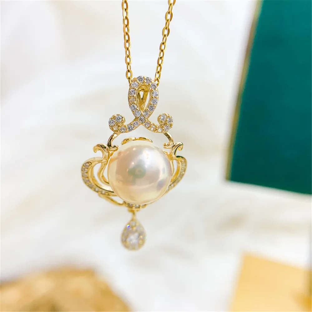 

DIY Pearl Accessories S925 Sterling Silver Small Pendant with Empty Holder Gold Silver Necklace Pendant with 8-10mm Beads
