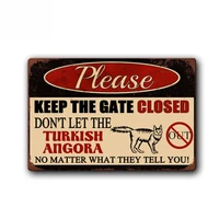 turkish angora cat sign keep the gate closed vintage pet metal tin sign