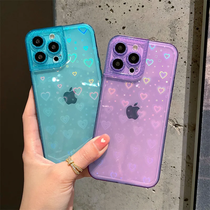 

Fluorescent Candy Color Phone Case For iPhone 14 13 12 11 Pro Max X XR XS Max 7 8 Plus SE 2020 Gradient Laser Love Heart Cover
