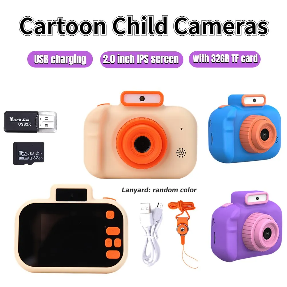 

2023 Cartoon Photo Camera Educational 2 Inch HD IPS Screen Digital Camera Birthday Gift Kids Digital Camera 600mAh USB Charging