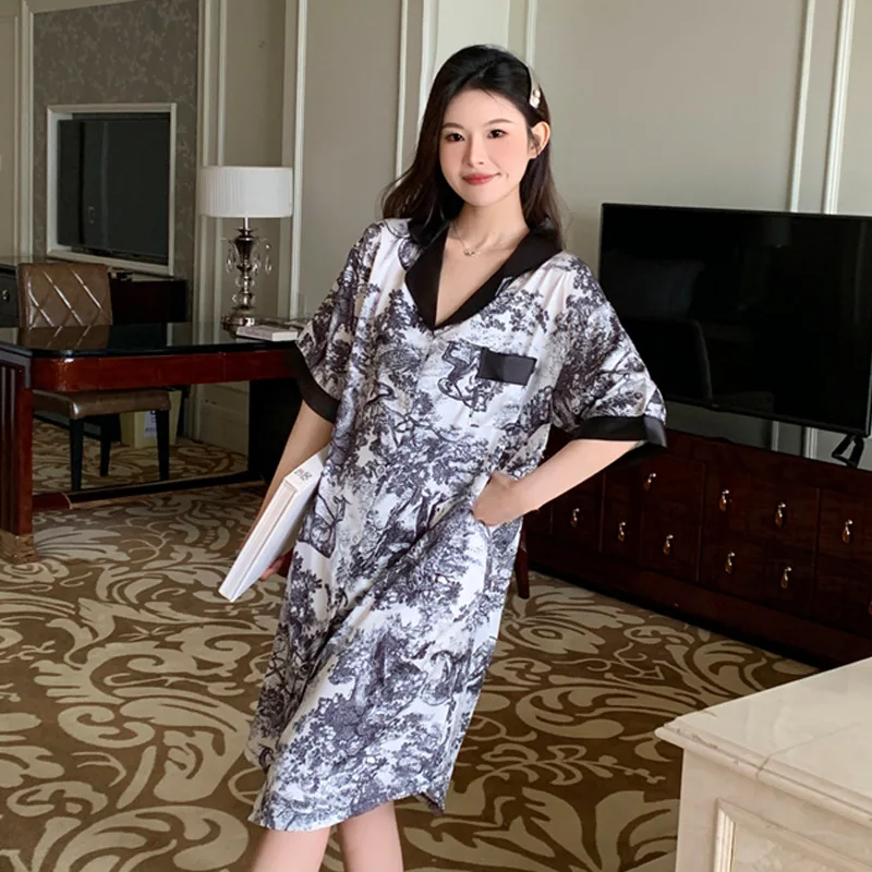 Ночные рубашки женская одежда домашняя Летний Тонкий Новый кардиган элегантный