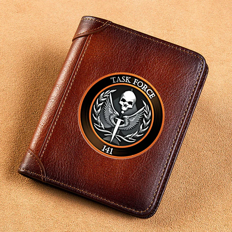 

High Quality Genuine Leather Men Wallets 141 Task Force Cover Printing Short Card Holder Purse Luxury Brand Male Wallet