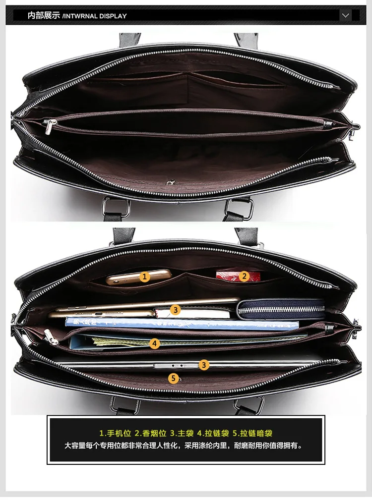 Men Fashion Business Briefcase New Design  Male Shoulder Corssbody Bag Casual Messenger Bag Laptop Handbag Travel Bag Black