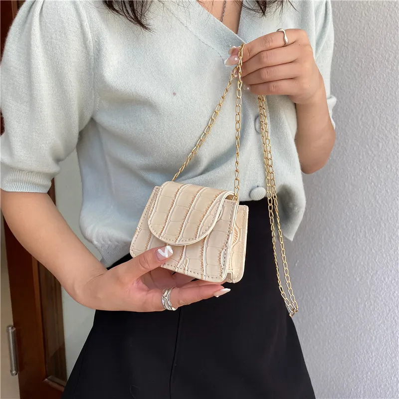 

Women Shoulder Handbags Stone Pattern Pu Leather Trend Designer Chain Hasp Bags Coin Purse Mini Single Square Bag Сумка Женская