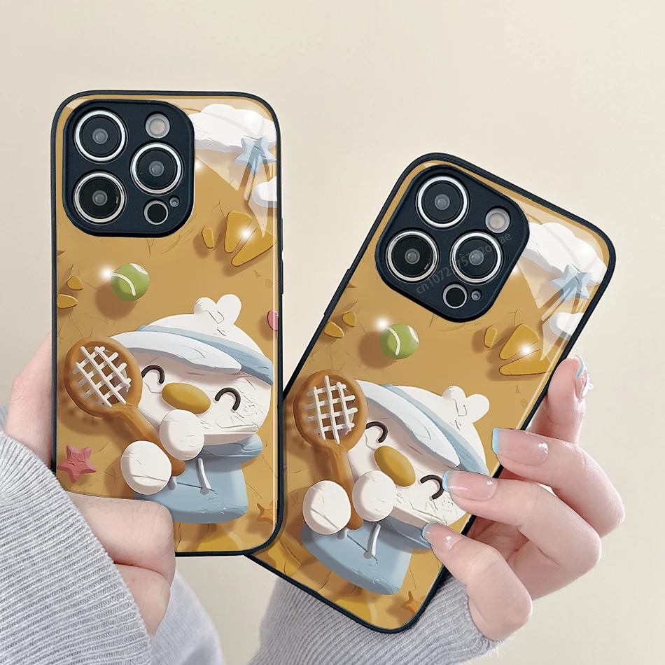 

Cartoon Illustrated Cloud Ball Duck Glass Phone Case For iPhone 14 13 12 11 Pro Max Mini XS Max X XR 8Plus Protection Back Cover