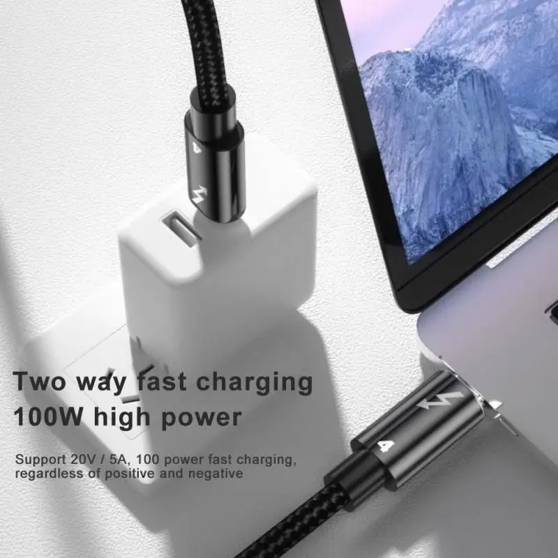 Фото RYRA Thunderbolt 4 линия передачи данных 8K @ 60 Гц передача данных 100 Вт 5A Быстрая зарядка Tpyec двойная головка полнофункциональная линия соединения №4