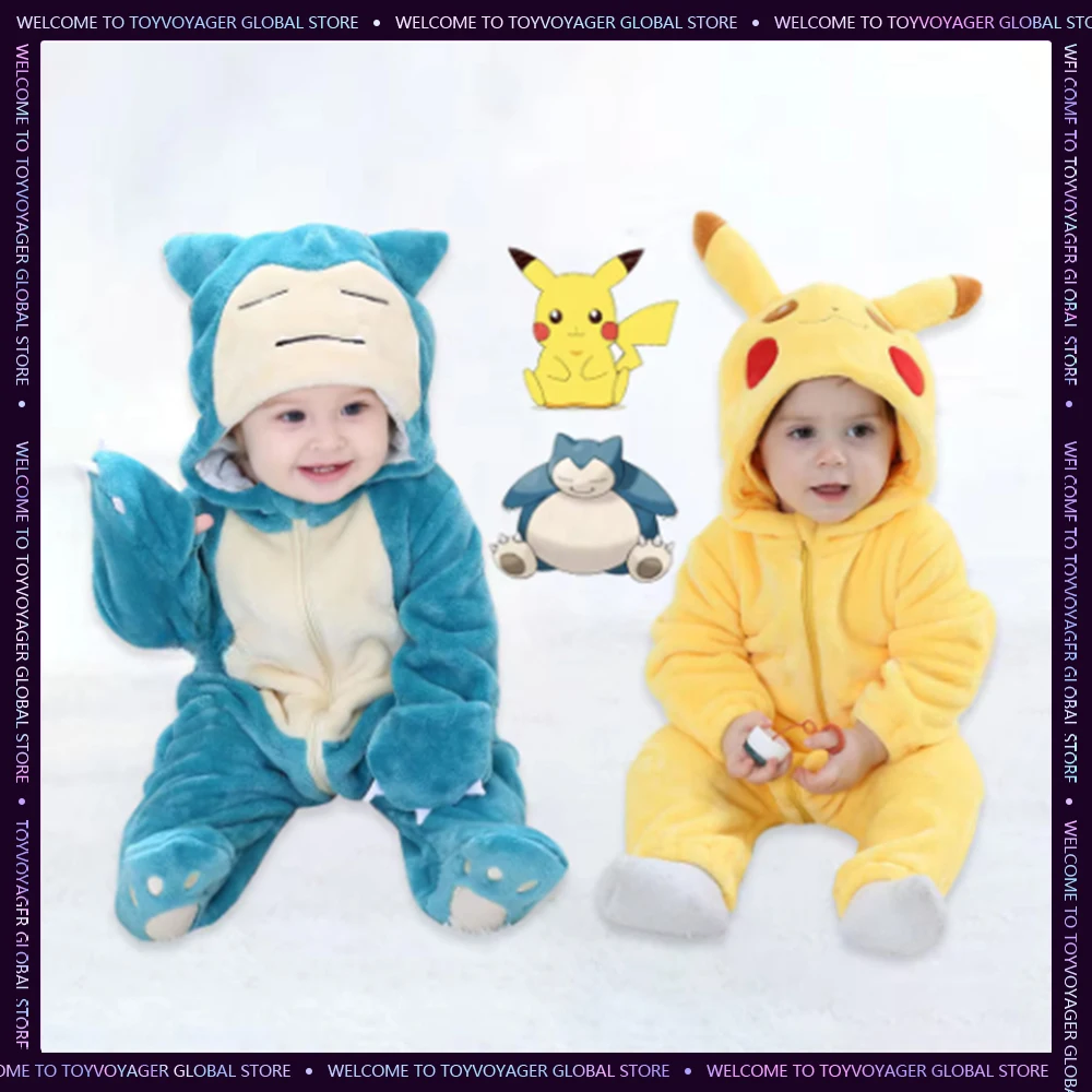 Пижамный костюм Pokemon Pikachu для детей 0-3 лет детский комбинезон Snorlax Stitch милый