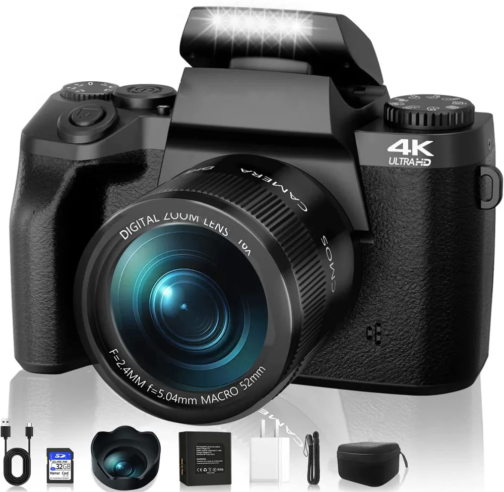 

Auto Focus 64MP Digital Camera SLR DSLR For Photography 4K 60FPS Vlog Camcorder 4.0 Inch Touch Screen Youtube Livestream Webcam