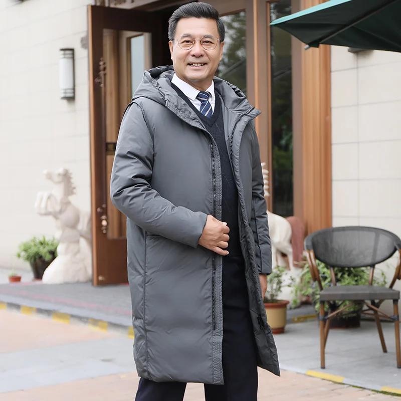 Long white duck down jacket men's down jacket Warm winter wear for the elderly long sleeve down jacket parkas men's coat