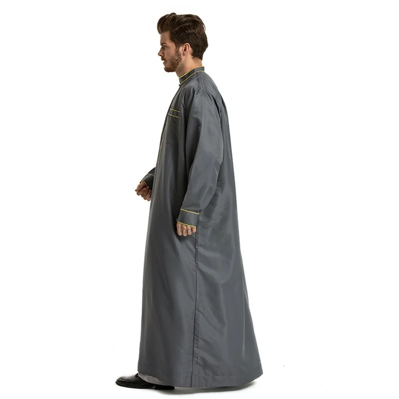 Men's Muslim Robe Daily Casual Commuter Middle East Muslim Ethnic Embroidered Long Sleeve Loose Stand Collar Robe For Men Africa