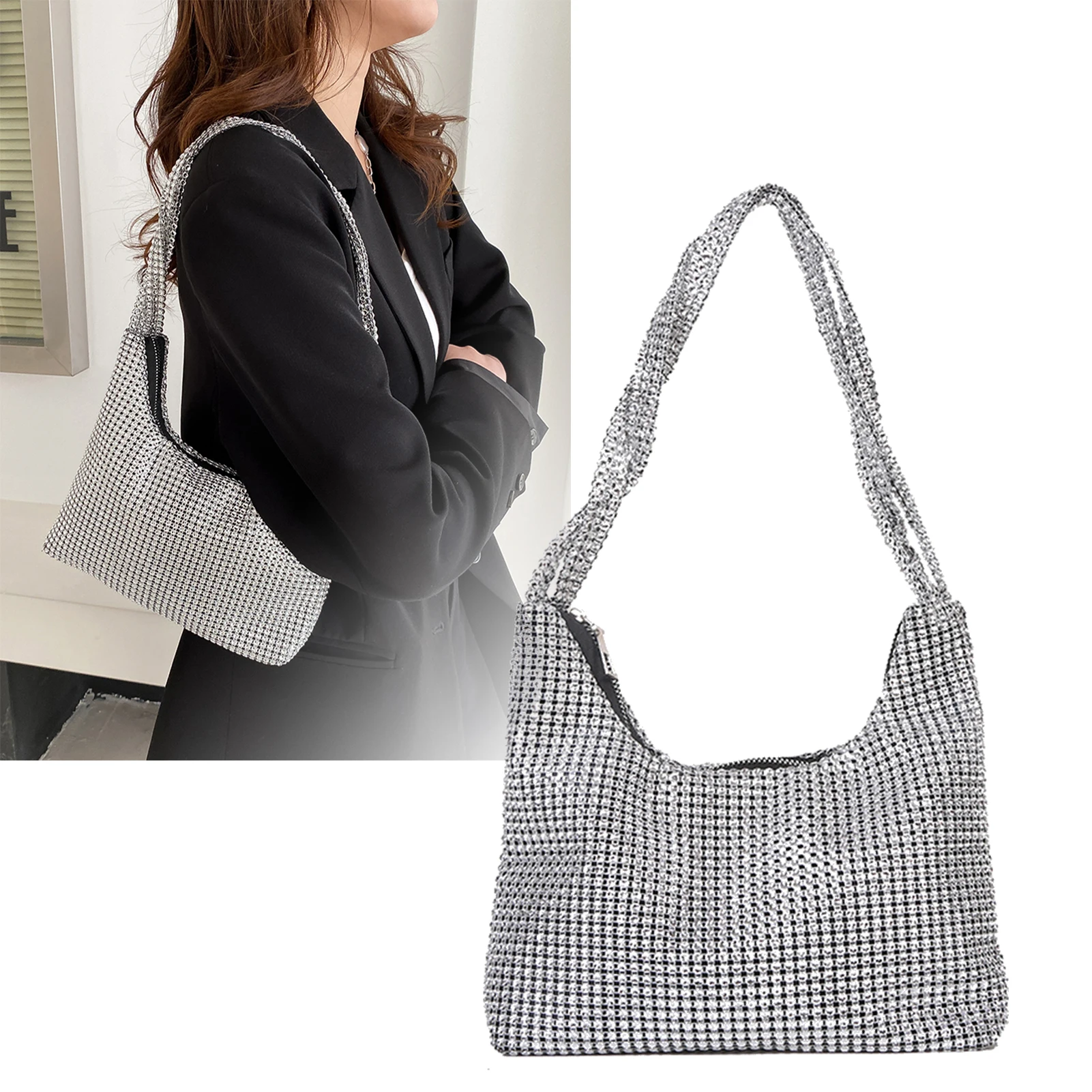 

Fashion Rhinestones Evening Clutch Bag Shiny Crystal Female Dinner Party Wedding Purses Handbag Designer Shoulder Underarm Bags