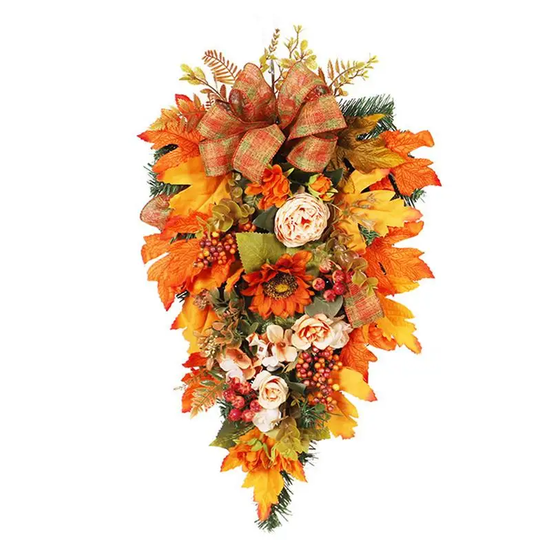 

Maple Leaf Door Hanger Fall Artificial Flowers Wreath Thanksgiving Decoration Garland Hanging Upside Down Simulation Outdoor