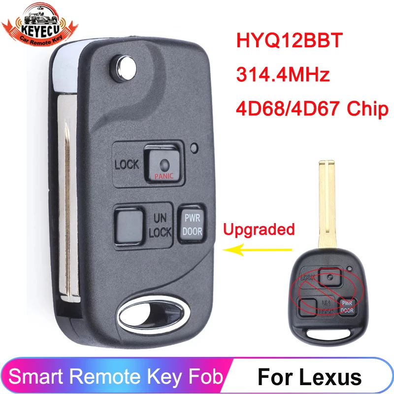 

KEYECU 3-кнопочный Складной флип FCC ID: HYQ12BBT дистанционный ключ 4D67 / 4D68 чип для Lexus EX330 RX330 2004 2005 2006 RX400h