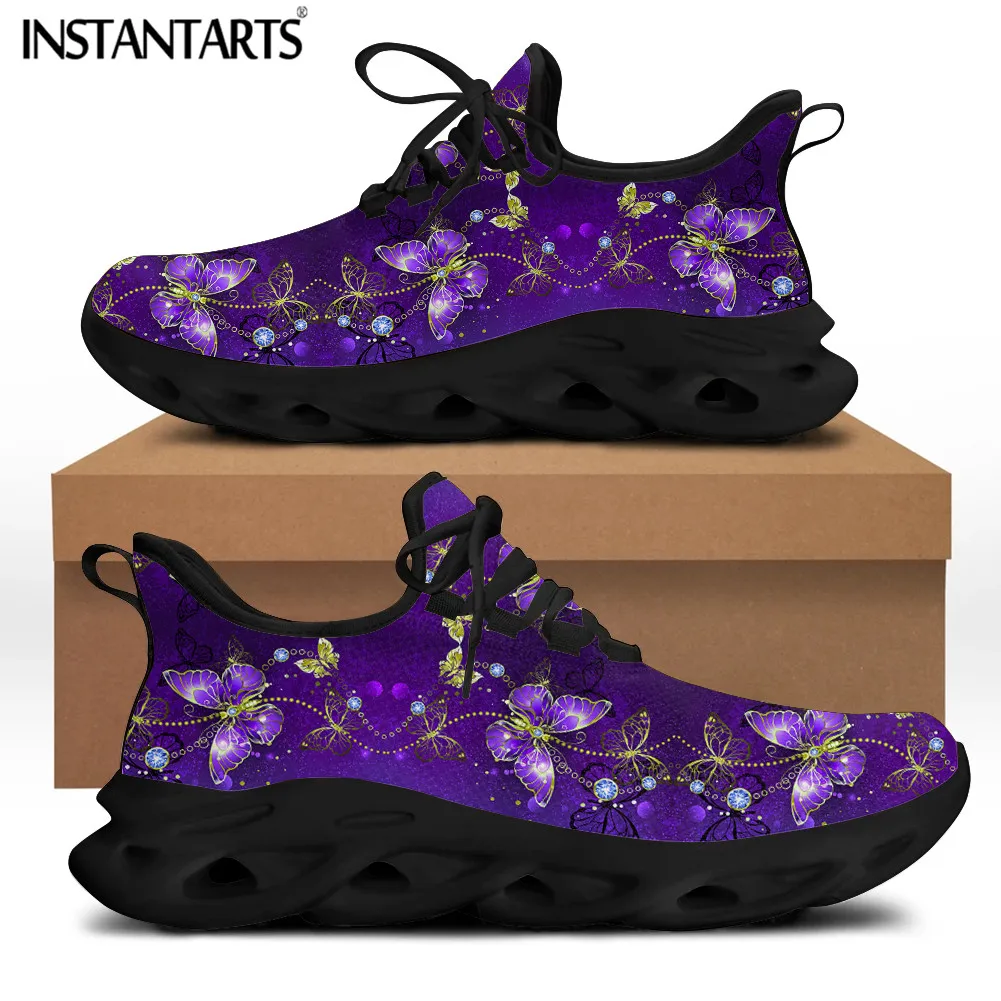 

INSTANTARTS Luxury Brand Gold Butterflies Printed Female Mesh Swing Shoes Casual Lace up Platform Sneakers for Women Zapatillas