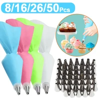 81626 silicone pastry bag tips kitchen diy cake icing piping cream decorate tool reusable pastry bagstainless nozzle