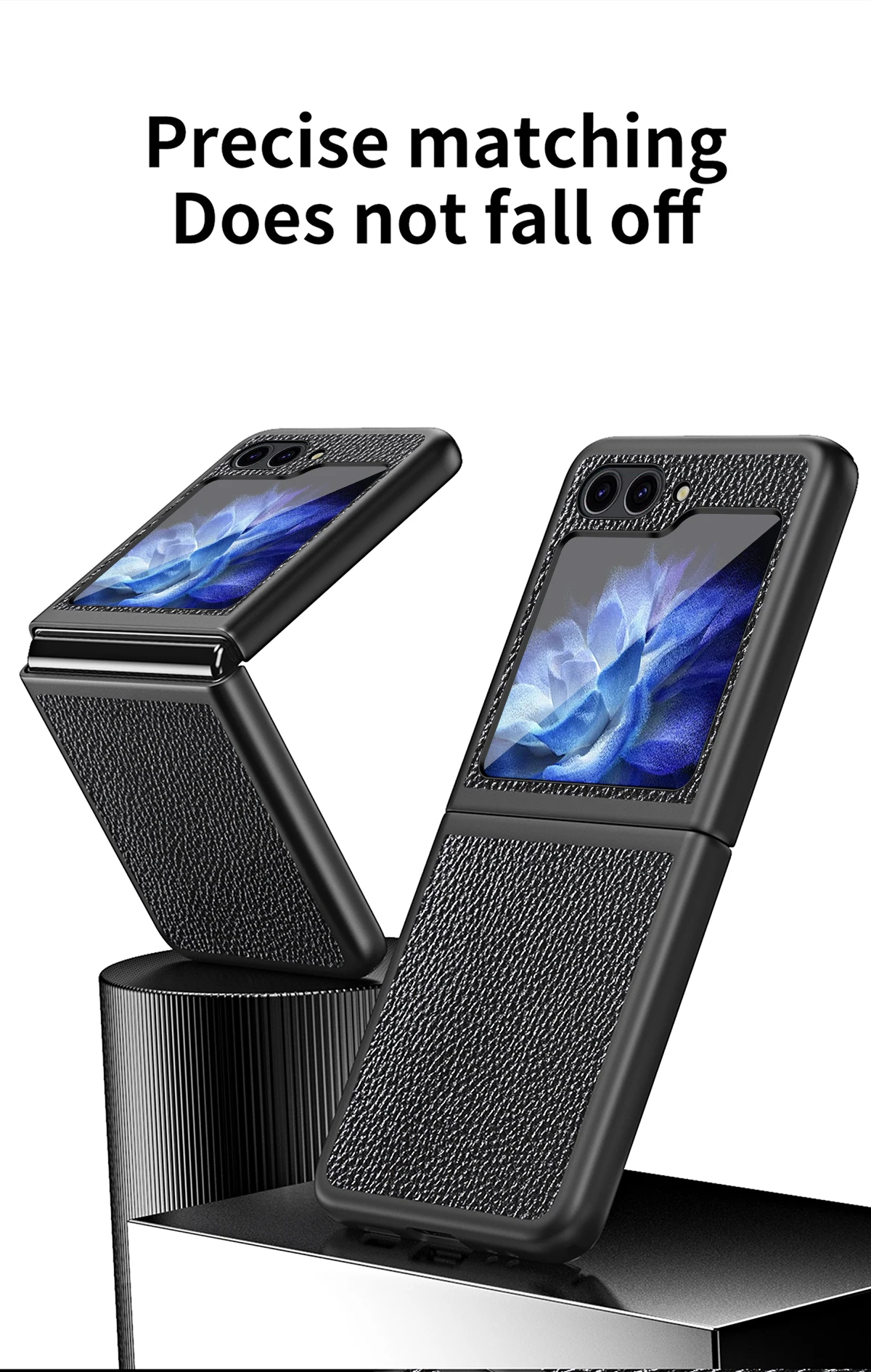 

For Samsung Galaxy Z Flip 5 Case Ultra Thin Litchi Grain Textured Leather Matte Folding Shockproof Hard Back Cover Accessories