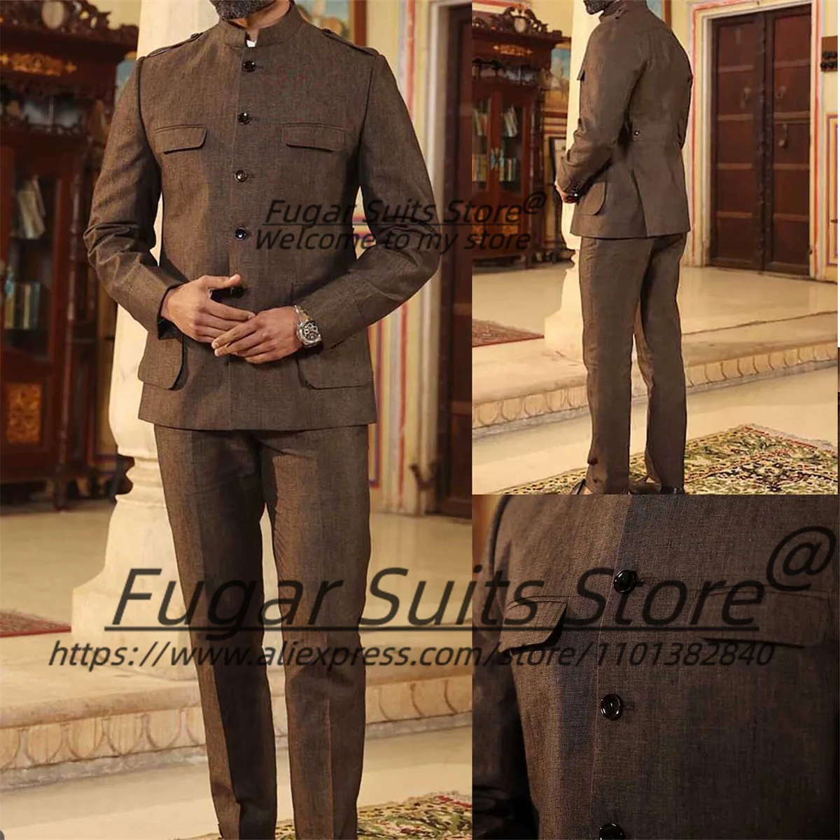 Классический китайский стиль коричневые мужские костюмы приталенный