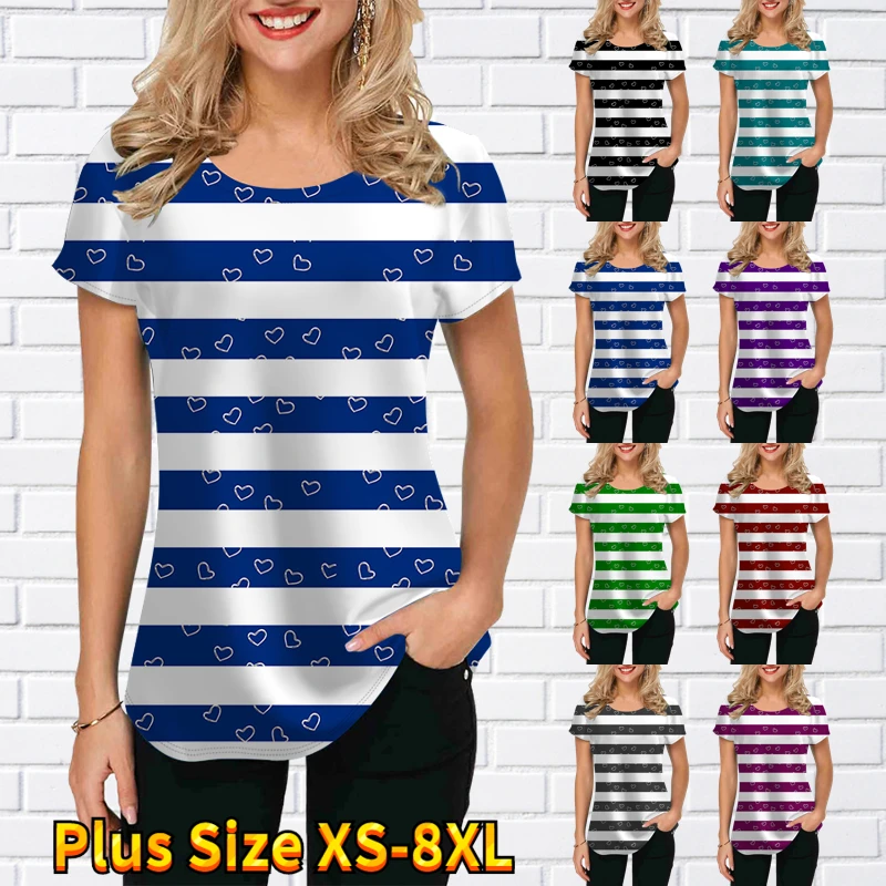 

Summer New Women's Round Collar Fashion Contrast Short-sleeved Tee Shirt Tops Casual Loose Pullover Street Wear Blouse T-Shirt