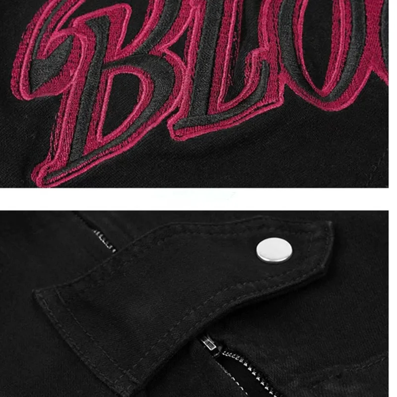 2022 Vibe Style Letter Embroidery Black Hip Hop Men Slim Jeans Pants Straight Goth Women Casual Denim Trousers Pantalones Hombre