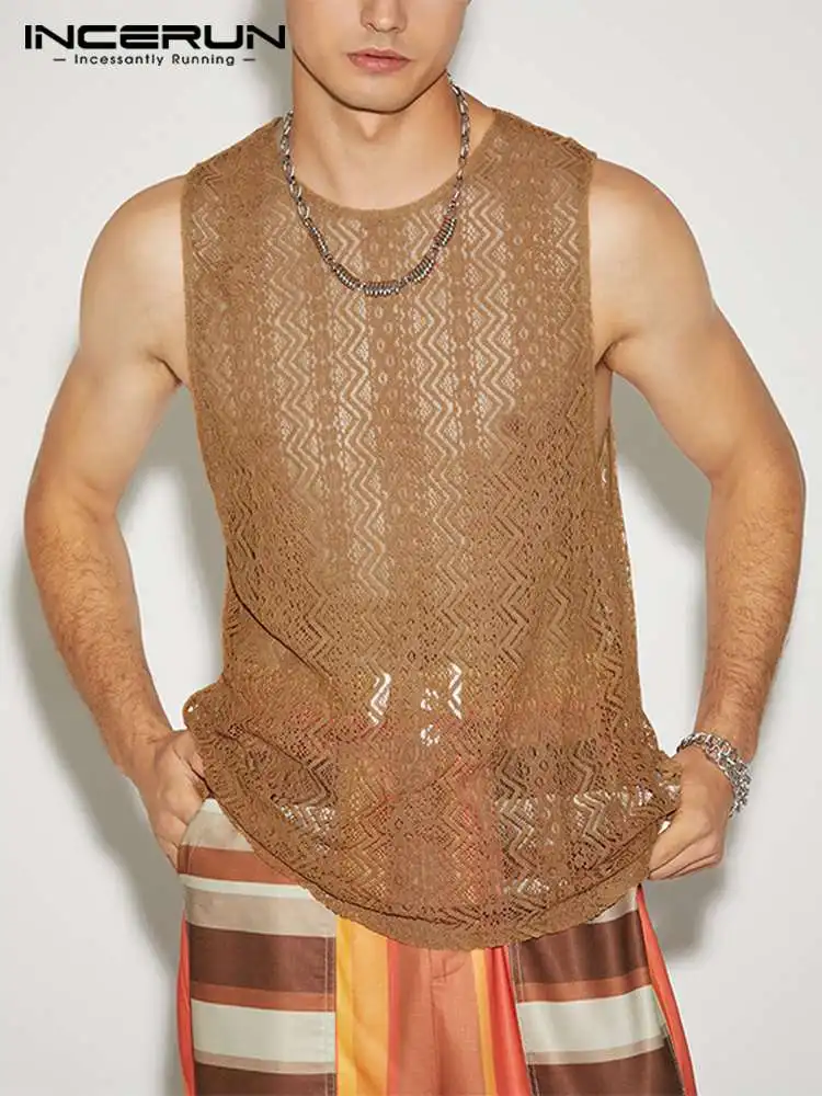 

Майка мужская сетчатая с круглым вырезом, модная прозрачная безрукавка без рукавов, пикантная уличная одежда, 5XL, INCERUN 7, лето 2022