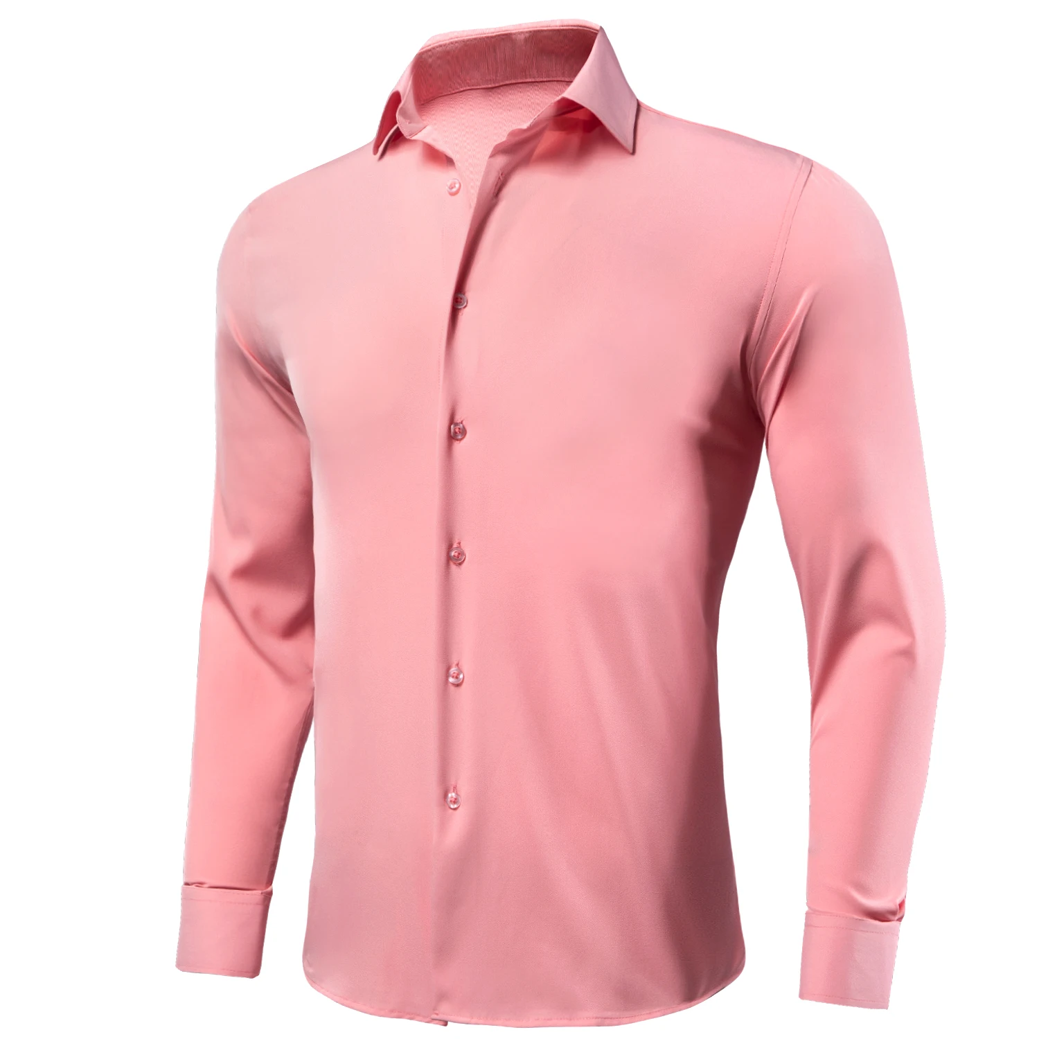 Hi-Tie Solid Plain Silk Mens Shirts Long Sleeve Lapel Shirt For Male Soft Comfortable High Quality 13 Colors Simple Casual Gift