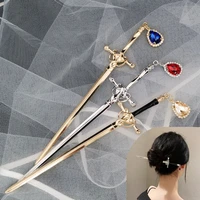 punk metal sword hairpin chinese ruby hair sticks for women diy hairstyle design tools accessories dropshipping gift