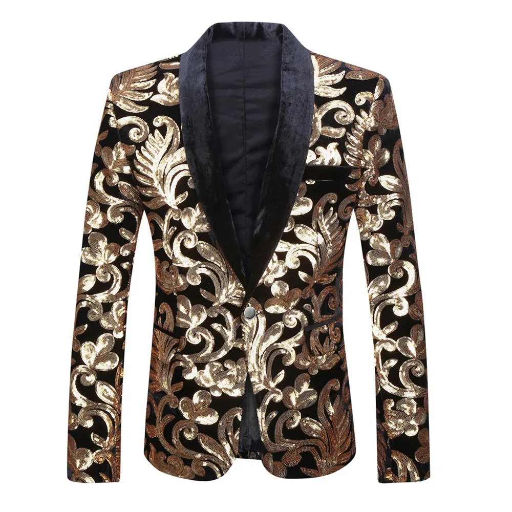 

Fashion Luxury Sequins Velvet Men's Blazer Jacket Slim Fit 2022 Spring Men Suit Blazers Coats One Button Casual Party Outwear