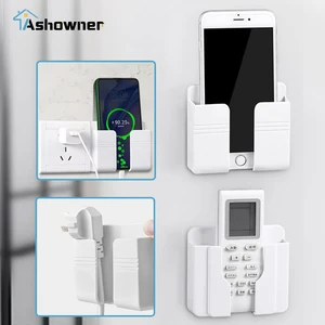 wall mounted organizer usb charging stand rack air conditioner tv remote control storage box mobile phone plug wall holder free global shipping