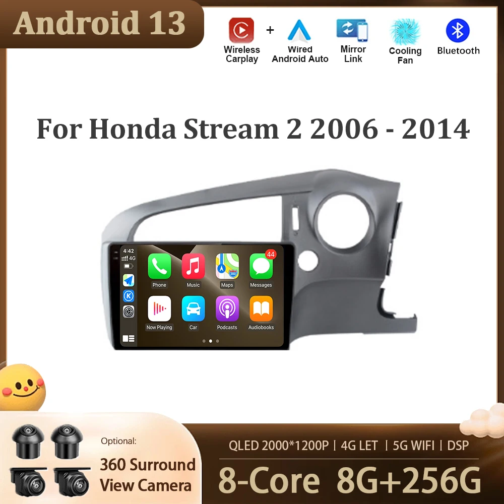 

Android 13 RHD For Honda Stream 2 2006 - 2014 Car Multimedia Player Auto Radio Navigation Screen DSP GPS 4G LET Wireless Carplay