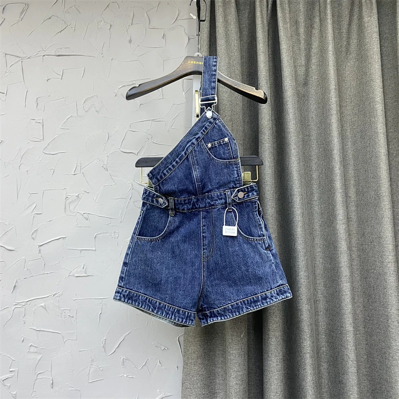 

Женские джинсовые комбинезоны в стиле Харадзюку, однотонная пикантная уличная одежда с завышенной талией, повседневный трендовый Универсальный женский костюм в Корейском стиле, на лето