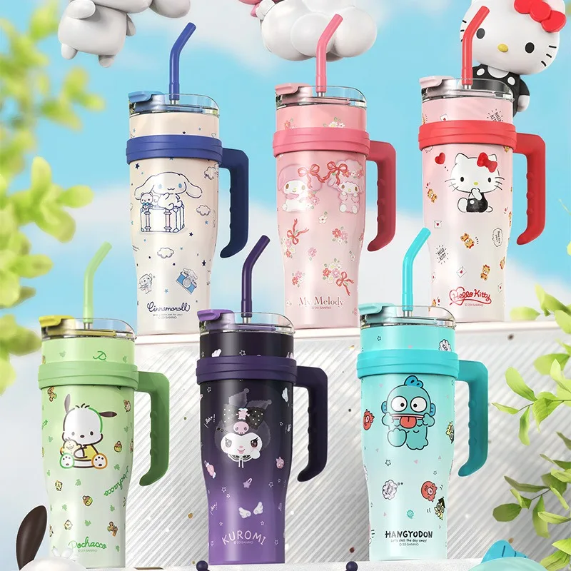 

1200 мл Sanrio Cinnamoroll My Melody Hello Kitty соломенная чашка большая емкость двойной питьевой Ручной чашка Kawaii термос чашка подарок