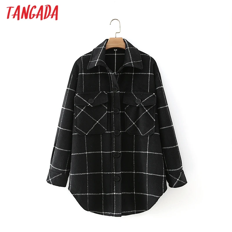 

Пальто женское Шерстяное в клетку, с карманами, Осень-зима 2020