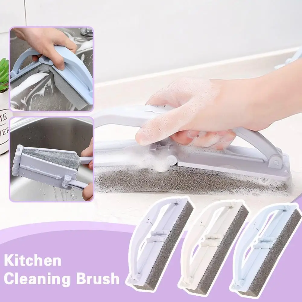 

Складная губка, щетка для чистки с ручкой, двусторонняя губка для чистки для кухни, ванной, бытовые чистящие инструменты