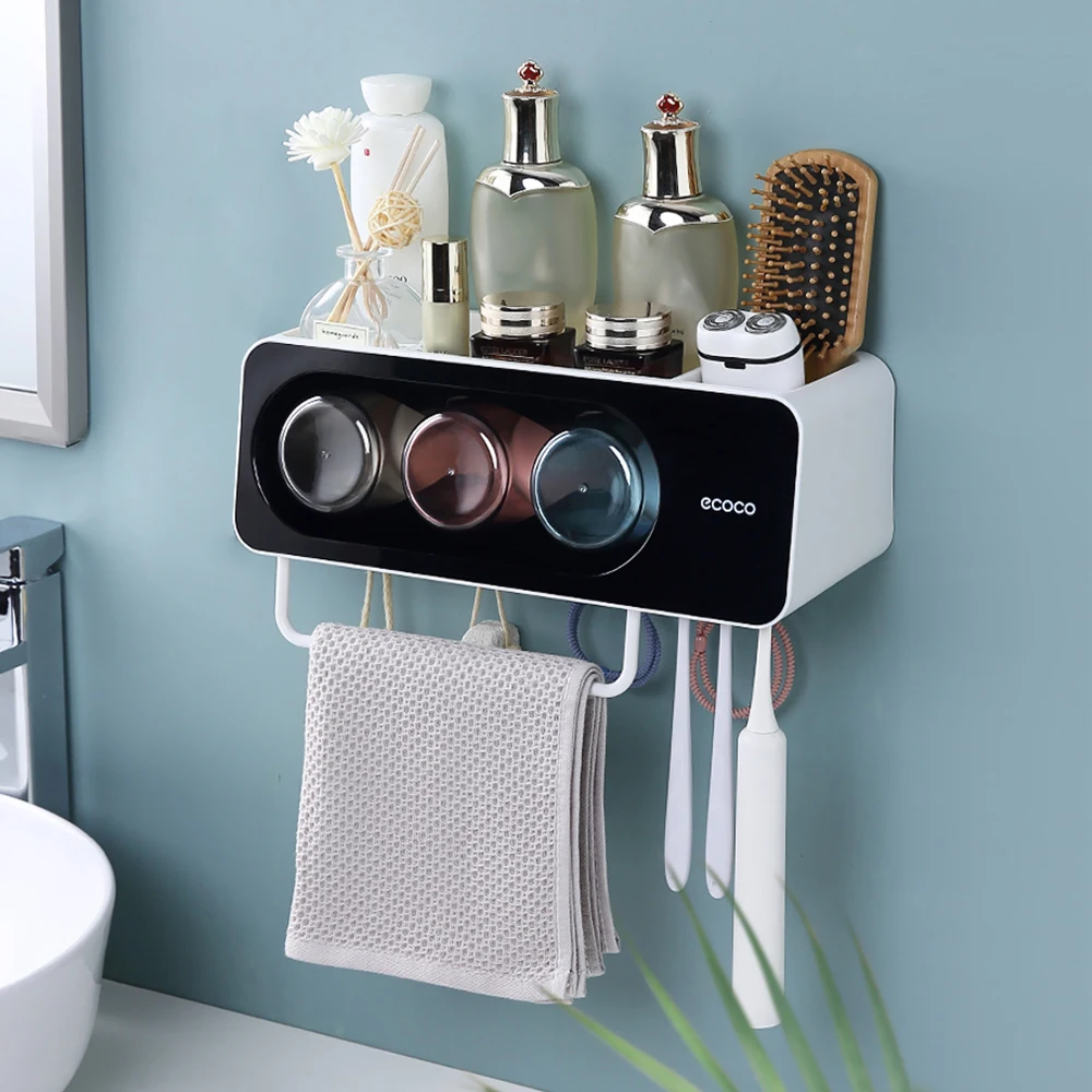 

Towel Toothbrush Holder Shampoo Tray Stand Wall Mount No Drilling Bathroom Shower Shelf Organizer Rack