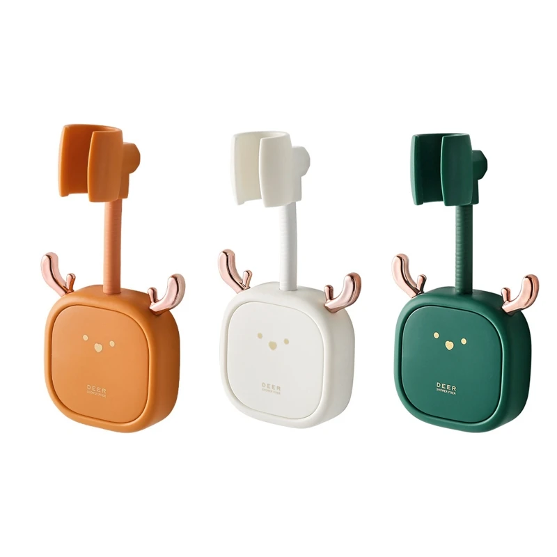 

Self-adhesive Bathroom Shower Bracket 360 Degree Adjustable Fixed Base Deer-shaped Shower Head Holder with Hook